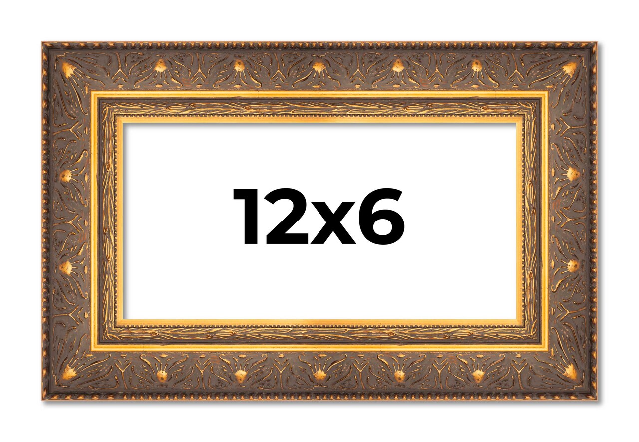12x6 Museum Gold Picture Frame - UV Acrylic, Foam Board Backing, Hanging Hardware